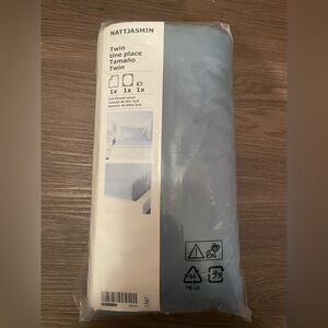 Ikea NATTJASMIN 310 TC Bed Set TWIN Flat Fitted Sheet Pillowcase Blue NEW SEALED